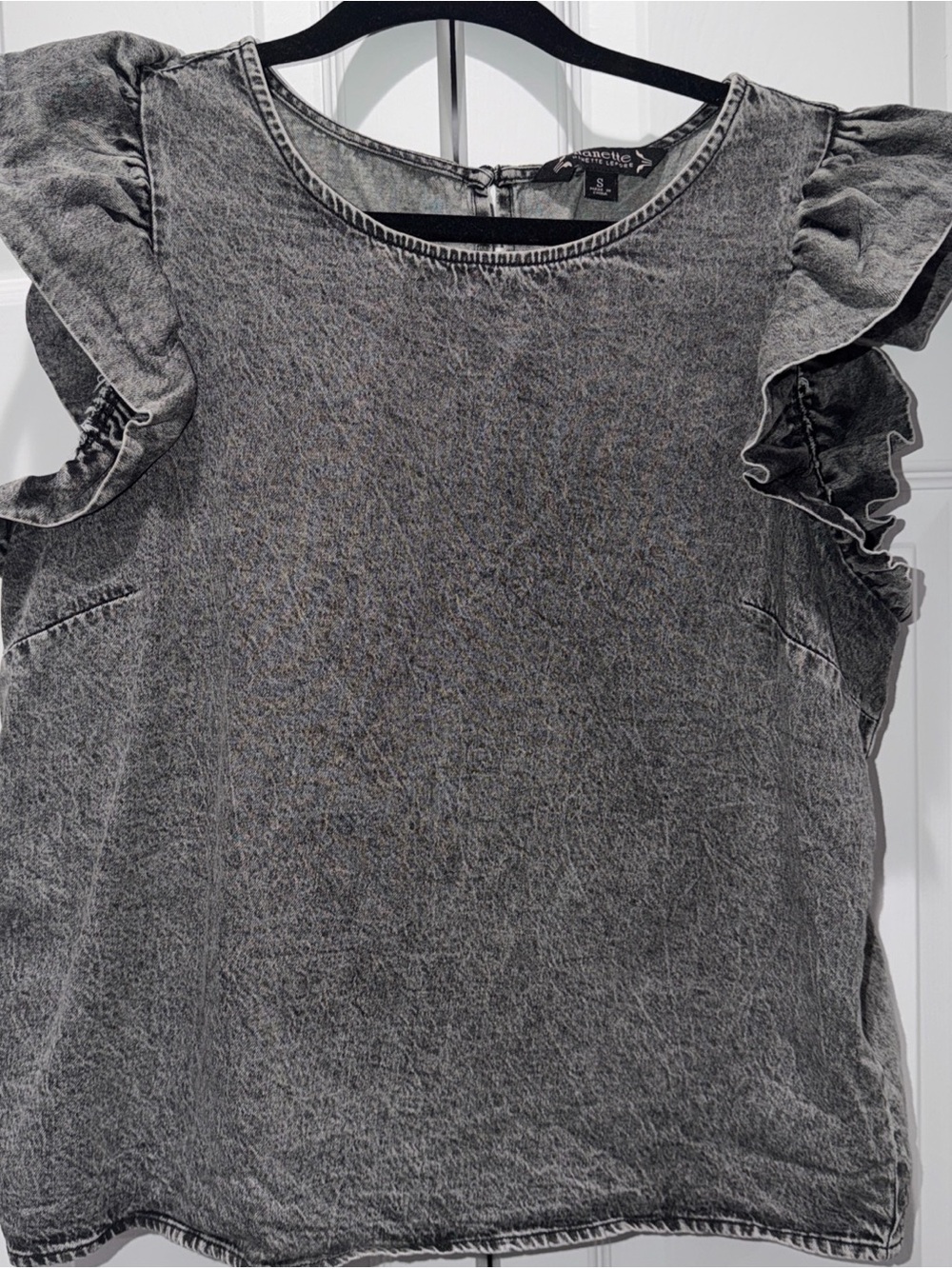 Nanette Lepore Washed Black Ruffle Flutter Sleeve Cotton Top Size Small